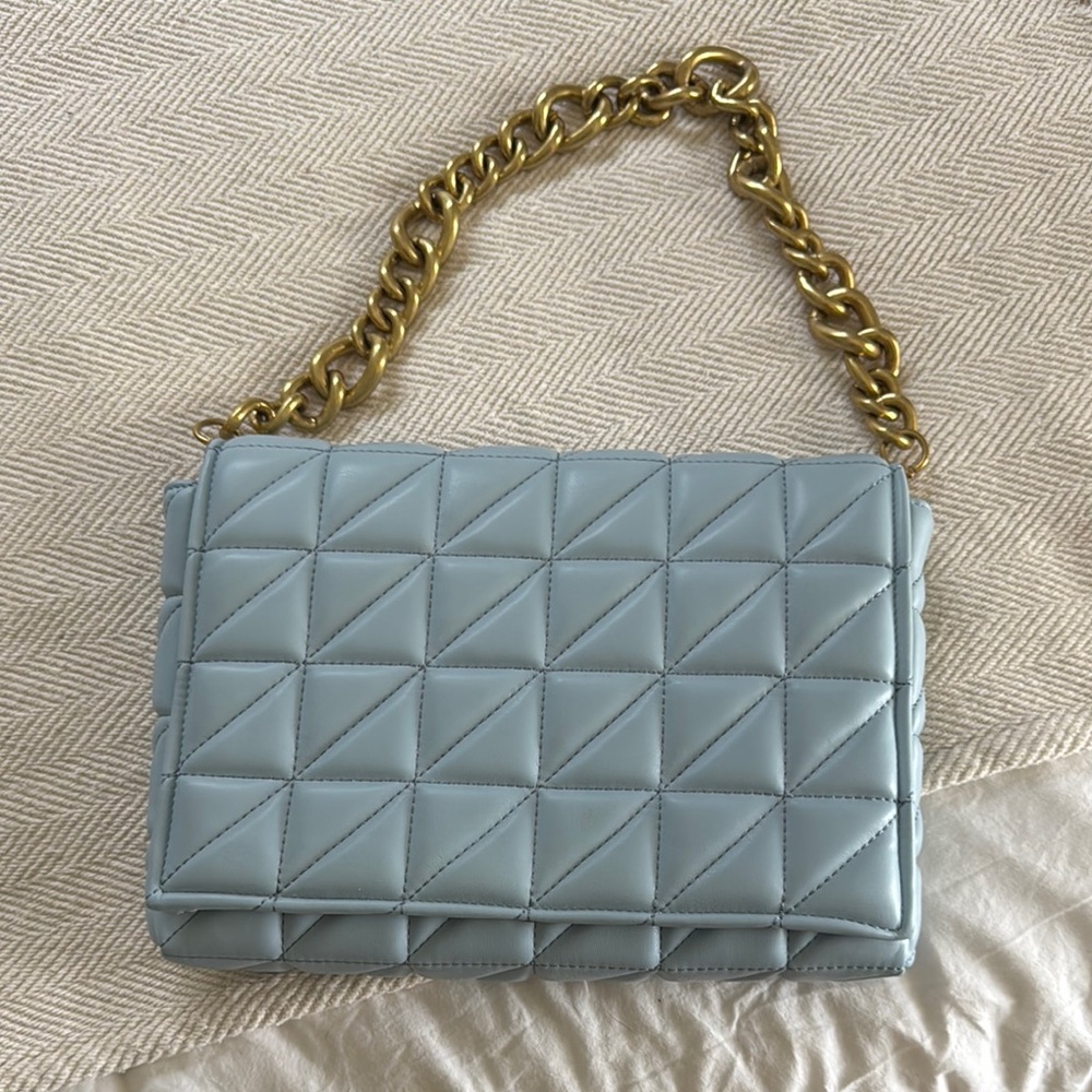 Zara Quilted Blue Chain Shoulder Bag